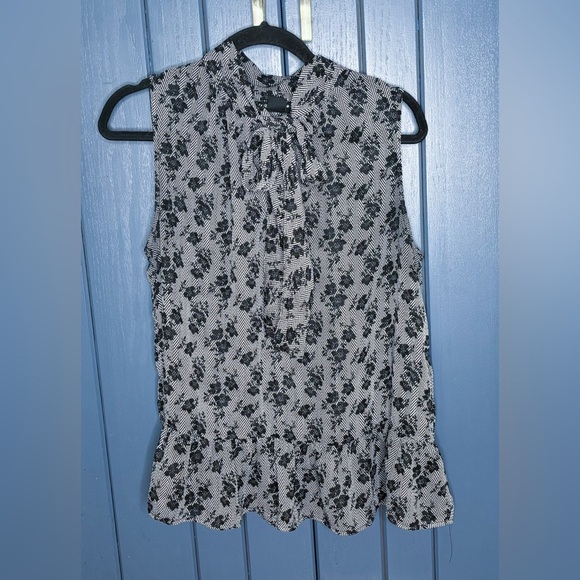 Liz Claiborne Blouse L Pussybow Ruffle Hem Floral Chevron Whimsigoth Fairy - Picture 1 of 4